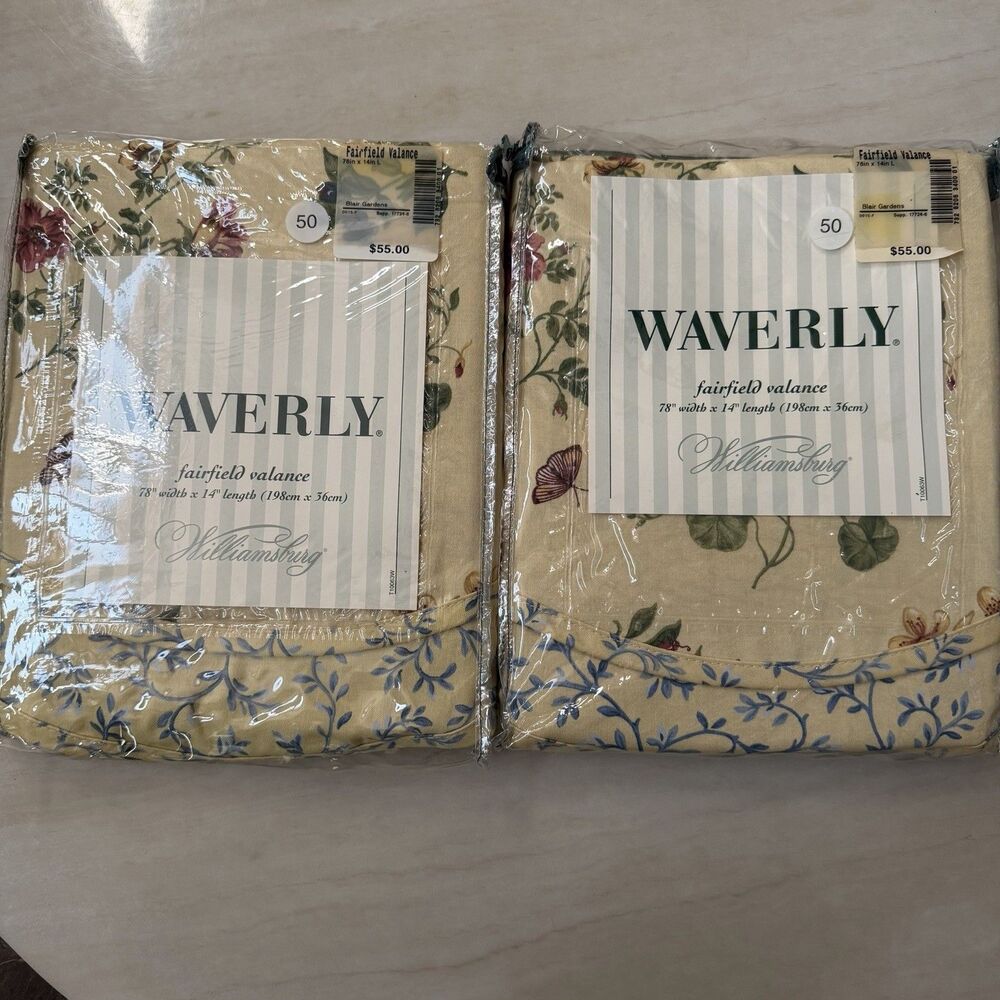 Pair Vintage Waverly Williamsburg Blair Garden Sunshine Fairfield Valance 78x14”